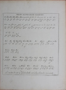 Trois Alphabeth Siamois & Trois Alphabeth Balis. Set of three engravings 1751.