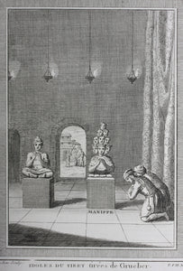 Idoles du Tibet tirees de Grueber. Engraving by Jacques-Nicolas Tardieu. 1749.