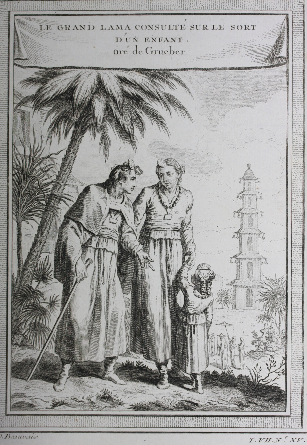 Le Grand Lama consulté sur le Sort d'un Enfant tiré de Grueber. Engraved by Nicolas Dauphin de Beauvais. 1749.
