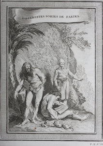 Cano, after. Differentes sortes de fakirs. Engraving. 1752.