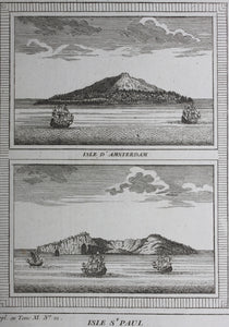 Isle d'Amsterdam. Isle St. Paul. Engraving. 1761.