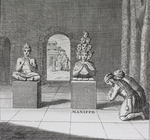 Idoles du Tibet tirees de Grueber. Engraving by Jacques-Nicolas Tardieu. 1749.