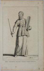 Augustin Calmet. Habit cérémonial des Rois d'Israël. Engraving. 1722.