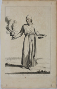 Augustin Calmet. Habit blanc du Grand Prêtre, pour le jour de L'expiation solemnelle. Engraving. 1722.