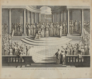Augustin Calmet. Onction, et sacre des Rois d'Israël, et de Juda. Engraving. 1728.