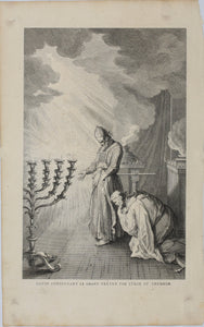 Augustin Calmet. David consultant le grand prêtre par l'urim et thummim. Engraving. 1722.