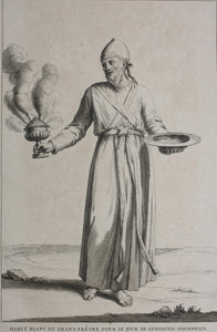 Augustin Calmet. Habit blanc du Grand Prêtre, pour le jour de L'expiation solemnelle. Engraving. 1722.