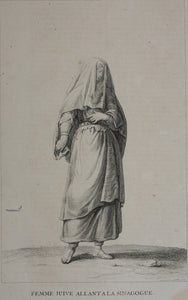 Augustin Calmet. Femme Juive allant a la Synagogue. Engraving. 1728.