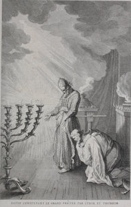 Augustin Calmet. David consultant le grand prêtre par l'urim et thummim. Engraving. 1722.