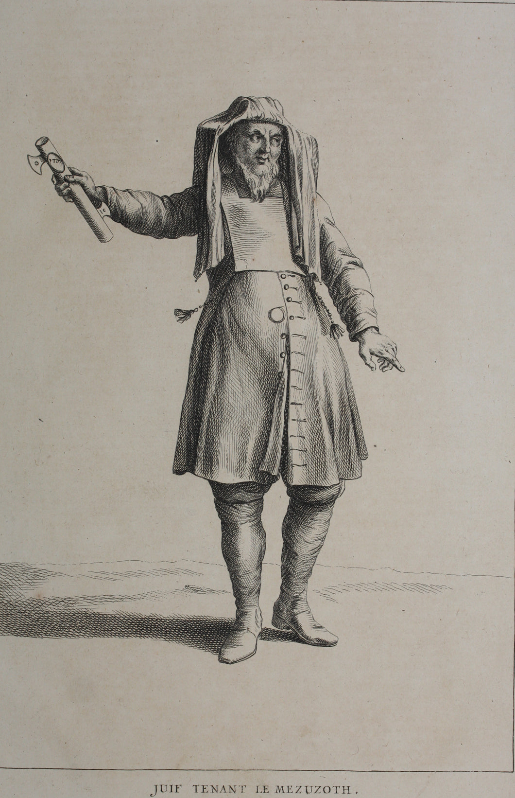 Augustin Calmet. Juif tenant le Mezuzoth. Engraving. 1722.