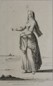 Augustin Calmet. Femme Juive avec son voile, et ses riches parures. Engraving. 1722.