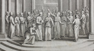 Augustin Calmet. Onction, et sacre des Rois d'Israël, et de Juda. Engraving. 1728.