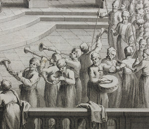 Augustin Calmet. Onction, et sacre des Rois d'Israël, et de Juda. Engraving. 1728.