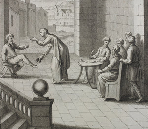 Augustin Calmet. Ceremonie du Levirat, ou du Deshausse. Engraving. 1728.