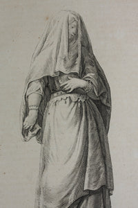 Augustin Calmet. Femme Juive allant a la Synagogue. Engraving. 1728.