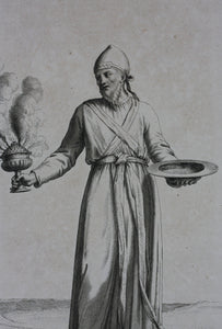 Augustin Calmet. Habit blanc du Grand Prêtre, pour le jour de L'expiation solemnelle. Engraving. 1722.