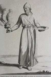 Augustin Calmet. Habit blanc du Grand Prêtre, pour le jour de L'expiation solemnelle. Engraving. 1722.