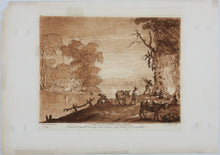 Load image into Gallery viewer, Claude Lorrain, after. A Landscape by Moonlight, with Peasants lighting a Fire. Etching by Richard Earlom. 1774.
