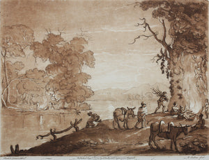 Claude Lorrain, after. A Landscape by Moonlight, with Peasants lighting a Fire. Etching by Richard Earlom. 1774.