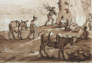 Claude Lorrain, after. A Landscape by Moonlight, with Peasants lighting a Fire. Etching by Richard Earlom. 1774.