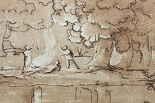 Load image into Gallery viewer, Claude Lorrain, after. A Landscape by Moonlight, with Peasants lighting a Fire. Etching by Richard Earlom. 1774.
