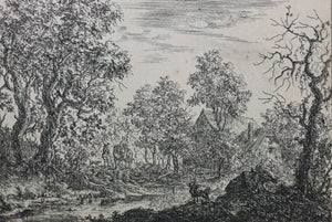 Christian Ludwig von Hagedorn. A Small River in the Foreground with a Cow and Goat. Etching. 1744. Engraving.