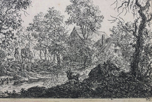 Christian Ludwig von Hagedorn. A Small River in the Foreground with a Cow and Goat. Etching. 1744. Engraving.