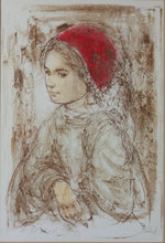 Load image into Gallery viewer, Edna Hibel Plotkin. A girl in the red hat. IV. Color lithograph. Circa 1970.

