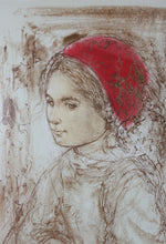 Load image into Gallery viewer, Edna Hibel Plotkin. A girl in the red hat. IV. Color lithograph. Circa 1970.
