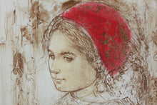 Load image into Gallery viewer, Edna Hibel Plotkin. A girl in the red hat. IV. Color lithograph. Circa 1970.
