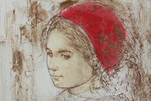 Load image into Gallery viewer, Edna Hibel Plotkin. A girl in the red hat. IV. Color lithograph. Circa 1970.
