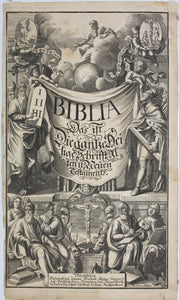 Joseph von Montalegre. Engraved frontispiece from Dietenberger's Sacra Biblia. Circa 1705.