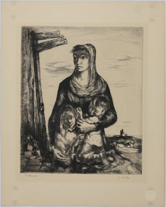Stephen Csoka. Fatherless. Etching. 1946.