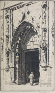 Otto J. Schneider. Entrance of the Church of St Nicholas-des-Champs, Paris. Etching. 1915.