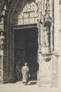 Otto J. Schneider. Entrance of the Church of St Nicholas-des-Champs, Paris. Etching. 1915.