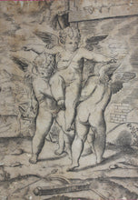 Load image into Gallery viewer, Parmigianino, after. Four Cupids; Apollo and Daphne in the Background. Engraved by Anonymous, Italian, 16th to early 17th century.
