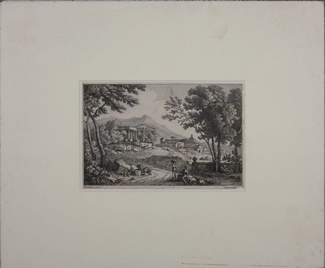 Jan Frans van Bloemen (Orizzonte), after. Italianate landscape with portico and church. Engraved by R. L. M. Béguyer de Chancourtois. Late 18th Century.