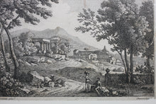 Load image into Gallery viewer, Jan Frans van Bloemen (Orizzonte), after. Italianate landscape with portico and church. Engraved by R. L. M. Béguyer de Chancourtois. Late 18th Century.
