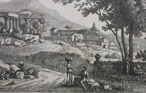 Jan Frans van Bloemen (Orizzonte), after. Italianate landscape with portico and church. Engraved by R. L. M. Béguyer de Chancourtois. Late 18th Century.