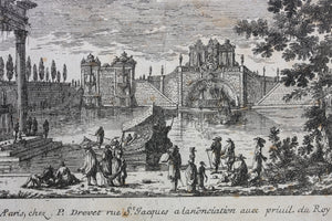 Gabriel Perelle. Garden Landscape with Fountains, Pond, and Boats. Etching. 1620-1695.