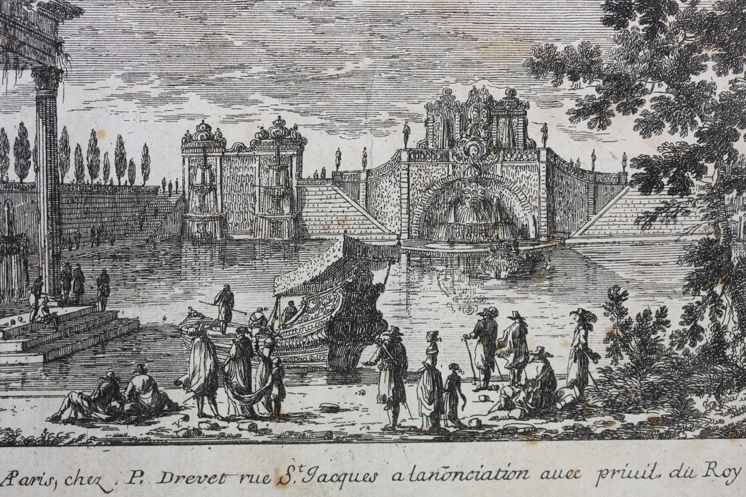 Gabriel Perelle. Garden Landscape with Fountains, Pond, and Boats. Etching. 1620-1695.