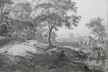Load image into Gallery viewer, Antonie Waterloo. Landscape With Two Figures Wading a Stream. Etching. 1640-1690.

