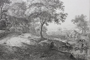 Antonie Waterloo. Landscape With Two Figures Wading a Stream. Etching. 1640-1690.