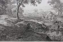 Load image into Gallery viewer, Antonie Waterloo. Landscape With Two Figures Wading a Stream. Etching. 1640-1690.
