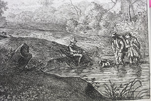 Antonie Waterloo. Landscape With Two Figures Wading a Stream. Etching. 1640-1690.