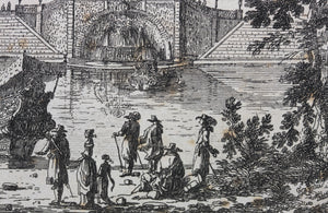 Gabriel Perelle. Garden Landscape with Fountains, Pond, and Boats. Etching. 1620-1695.