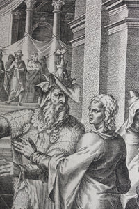 Maarten van Heemskerck, after. Cyrus Showing Bel and His Food to Daniel. Engraving by Philips Galle. 1565.