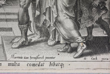 Load image into Gallery viewer, Maarten van Heemskerck, after. Cyrus Showing Bel and His Food to Daniel. Engraving by Philips Galle. 1565.
