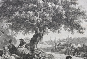 Jean-Baptiste Hilair, after. Halt of Travelers. Engraving and Etching by  Carl Guillaume Weisbrod  & Heinrich Guttenberg. 1782.