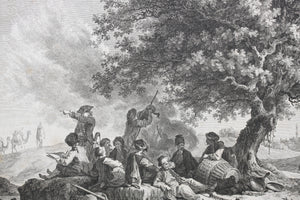 Jean-Baptiste Hilair, after. Halt of Travelers. Engraving and Etching by  Carl Guillaume Weisbrod  & Heinrich Guttenberg. 1782.
